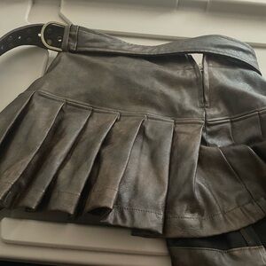 Brown Pleated Leather Skirt